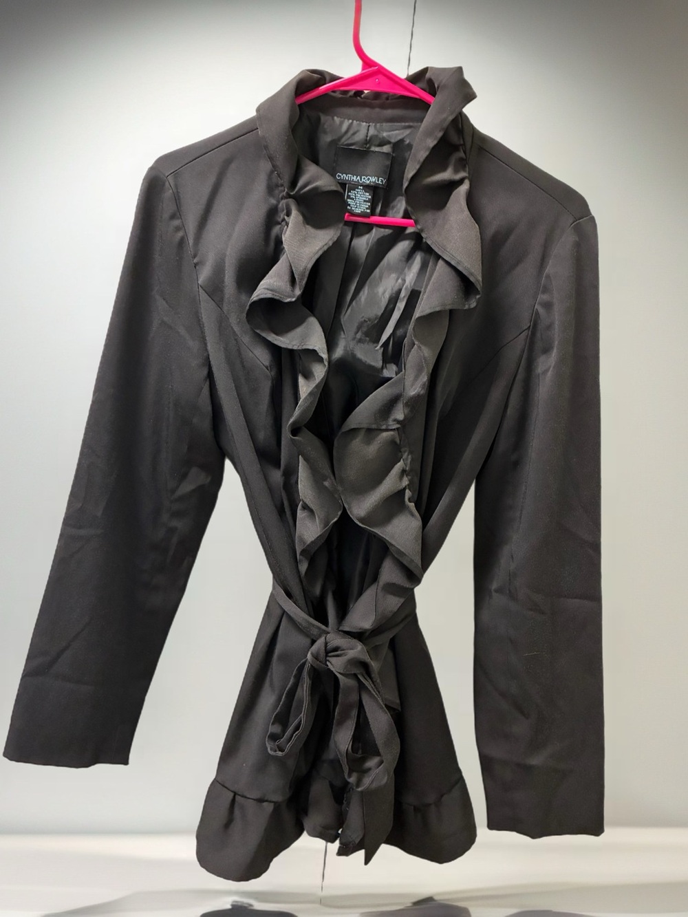 Cynthia Rowley Black Ruffle Tie-Waist Blazer